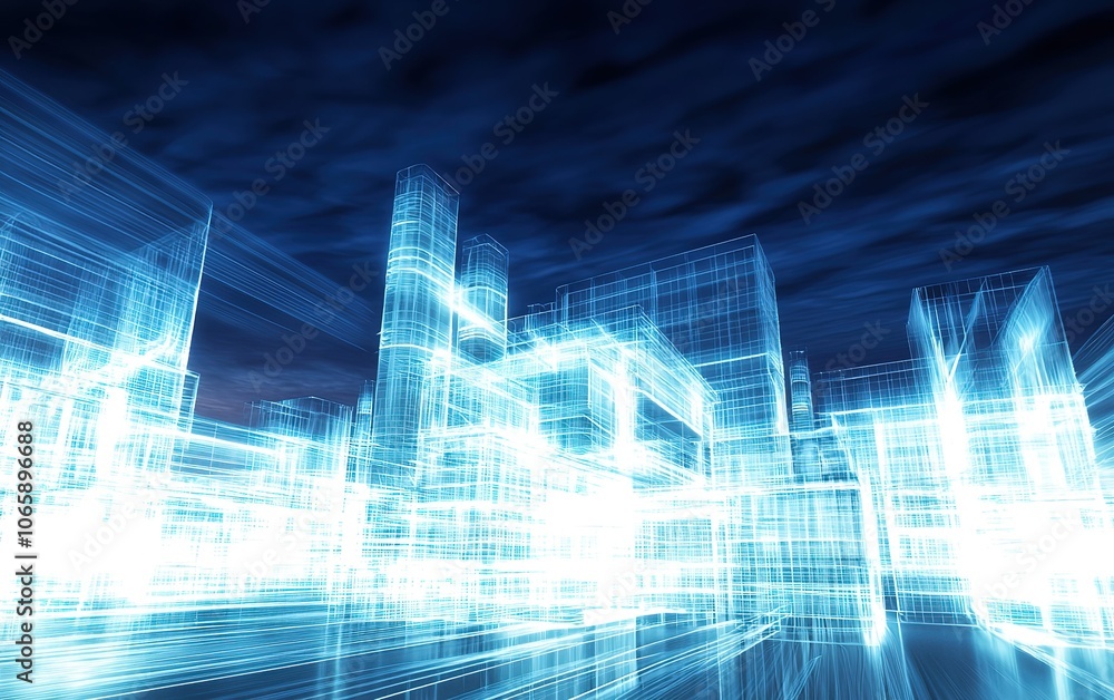 Aufkleber digital blueprint of a futuristic city skyline at night highlighting advanced architecture and techn
