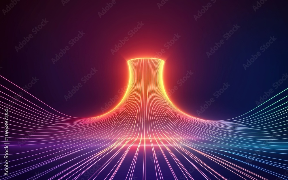 Poster vibrant neon lines create a captivating pattern resembling an abstract mountain shape against a dark