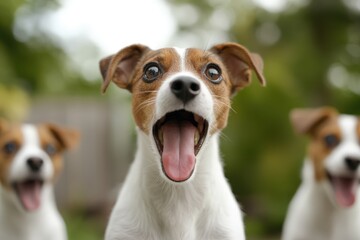 Excited dog with tongue out in nature