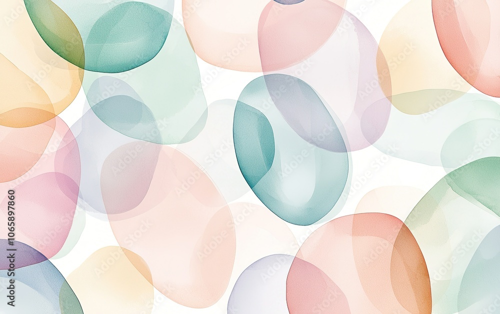 Poster colorful overlapping shapes create a vibrant abstract pattern on a light background, perfect for mod
