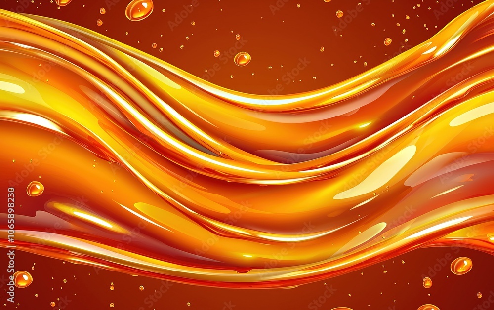 Poster abstract orange wave pattern with bubbles on a gradient background, creating a lively and dynamic vi