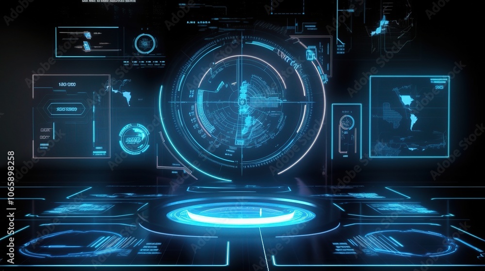 Poster futuristic 3d interface design with data visualization