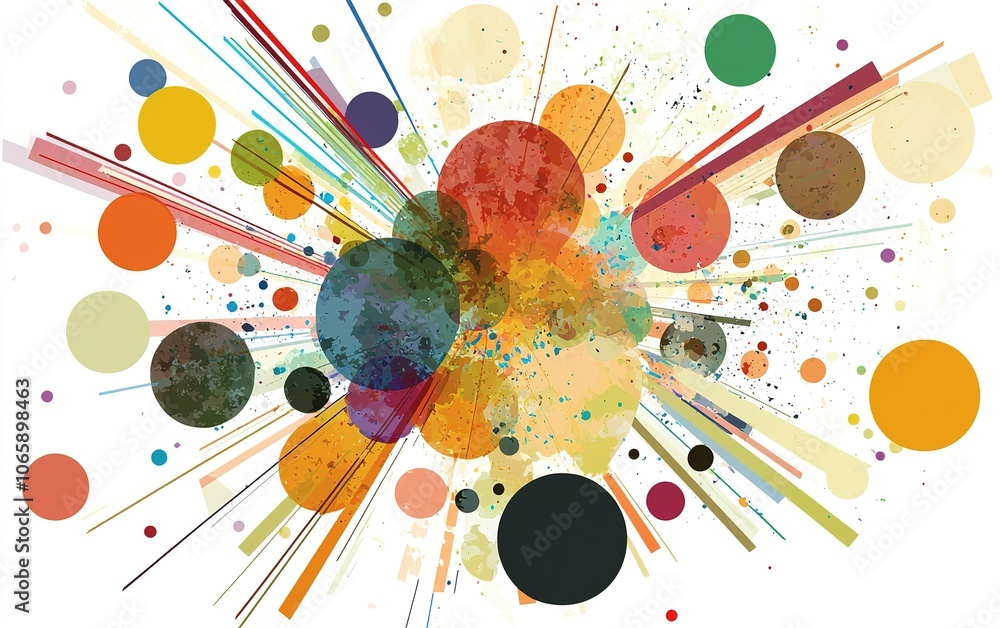 Poster colorful abstract explosion of circles and lines representing energetic motion in a vibrant artistic