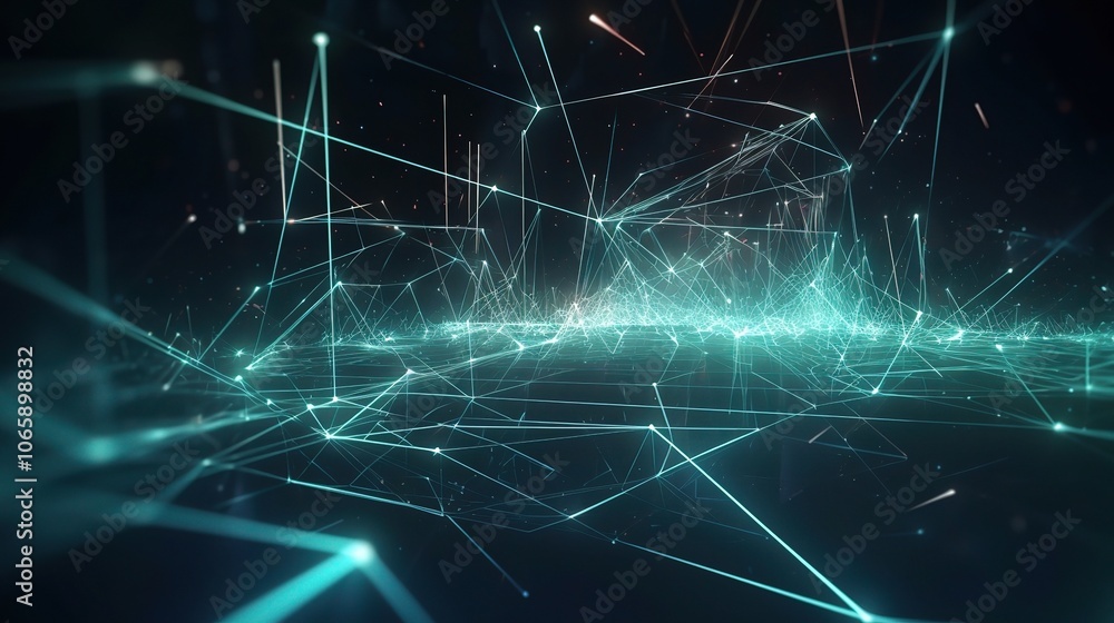 Poster futuristic network abstract with glowing lines and points