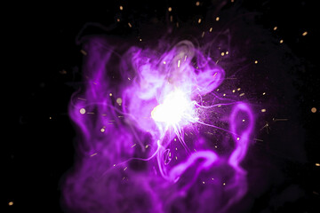 A bright flash of light and a sheaf of sparks in a cloud of smoke. Miniature Universe. Design...