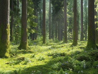 Obraz premium Sunlight Filtering Through a Lush Forest