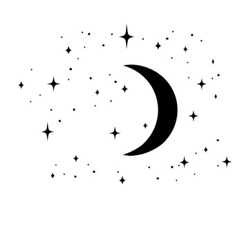 Abstract crecent moon and starlight element background silhouette