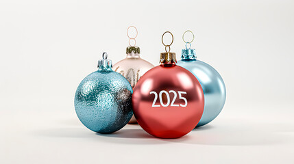Christmas ball with the year 2025. Christmas holidays. Space for text.