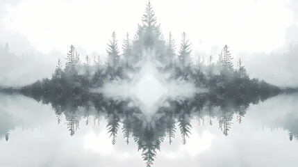 Obraz premium Symmetrical mystical forest in morning fog. Mystical. Illustration