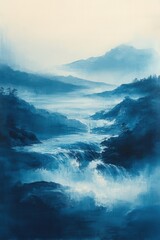 Obraz premium Tranquil seascape with gentle waves and mist, AI-generated, creating a soft, glowing ambiance perfect for backgrounds, meditation visuals, and nature-inspired designs