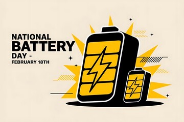 Battery National Day Illustration with Colorful Batteries and Energy Symbols

