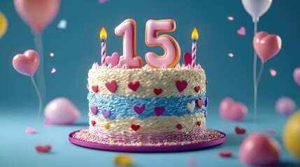 Birthday cake with 15 candles