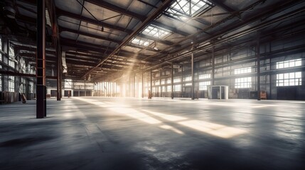 Abandoned Warehouse with Sunlight Rays