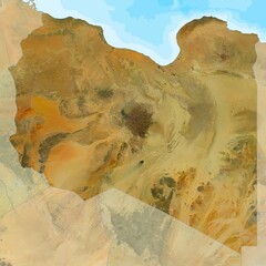 Blank isolated physical satellite map of Libya