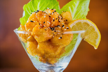 crispy fried firecracker shrimp tossed in a spicy mayo sauce