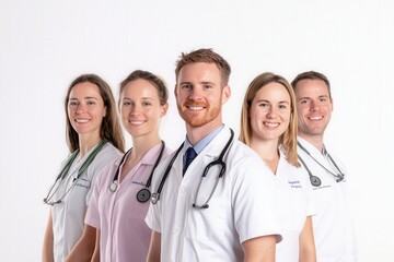 Fototapeta premium Smiling medical team posing together in white coats