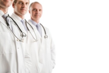 Fototapeta premium Portrait of a team of medical professionals in white coats and stethoscopes