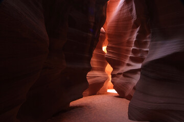 Upper Antelope Canyon. A slot canyon on Navajo land east of Lechee in Arizona, USA. The sides of which have been eroded over centuries of flash floods fast flowing river water.
