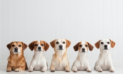 Adorable beagle puppies sitting together on a white background