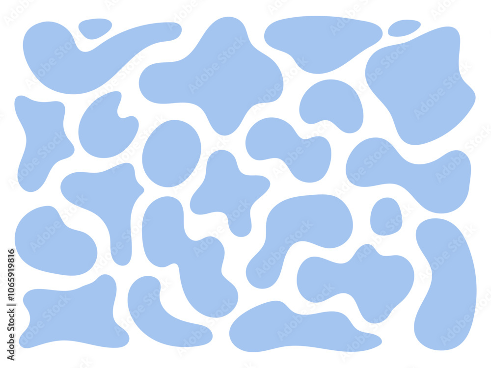 Poster blue liquid water shapes set. uneven splash fluid blob. simple random wavy flowing form. asymmetric 