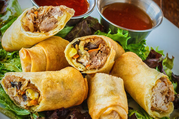 Southwest style egg roll with pulled pork