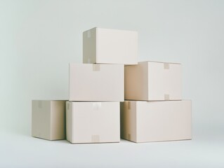 Obraz premium Stacked cardboard boxes on a light background
