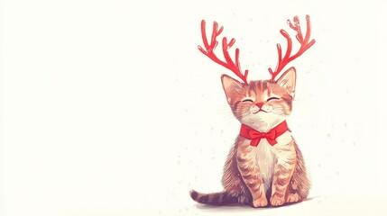Obraz premium Christmas-themed Cat with Reindeer Antlers. Close-up Cat with Antlers isolated on white