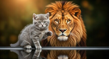Obraz premium Lion and domestic cat