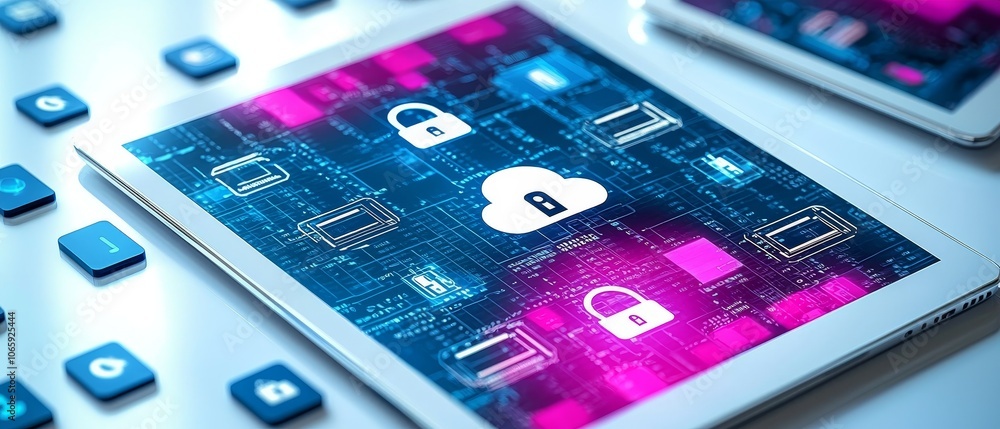 Poster your digital security a colorful flat design illustration of a secure password on a tablet screen