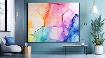 Colorful marble watercolor splash art canvas. Dreamscape. Illustration
