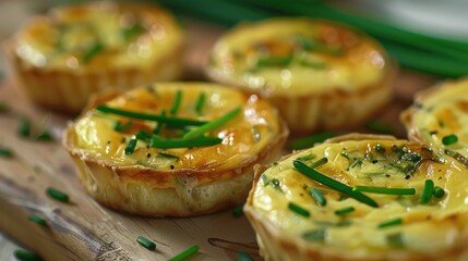 Assorted savory tarts with aromatic herbs, perfect for appetizers or snacks.