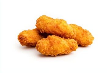 Delicious crispy fried chicken nuggets on a white background