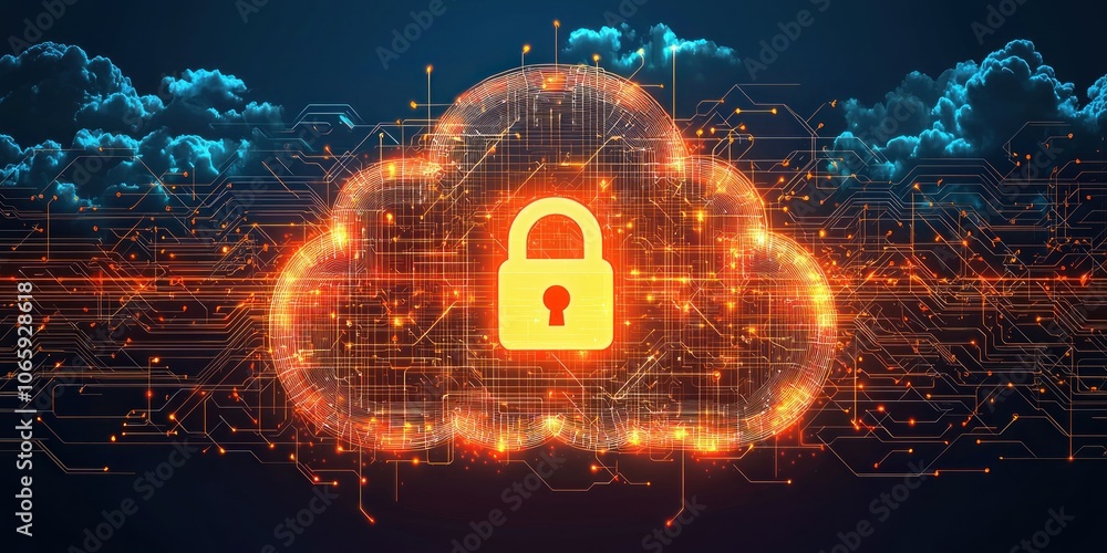Aufkleber A glowing cloud icon with a padlock, representing secure cloud computing.