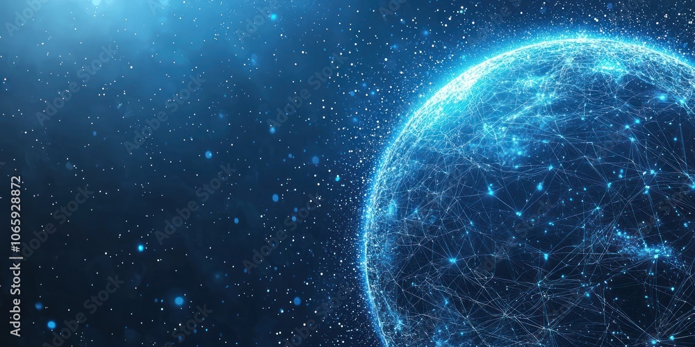 Aufkleber Abstract Blue Globe with Network of Lines and Glowing Points