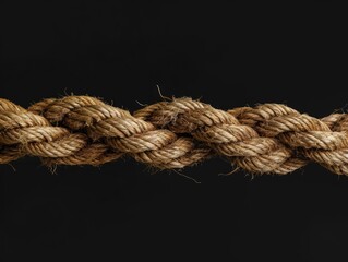 Close-up of uncoiled natural fiber rope against dark backdrop
