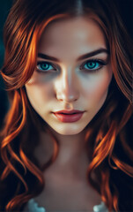 Fototapeta premium Beauty portrait of an attractive young woman with beautiful curly hair. Close-up portrait of a woman.