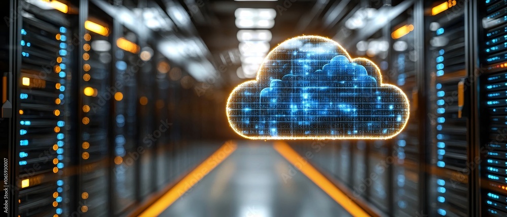 Aufkleber the future of data storage a realistic art depiction of a data center integrated with cloud technolo