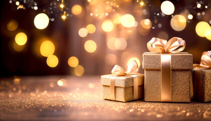 Geschenke vor funkelndem Hintergrund 