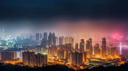 Obraz premium Vibrant Night Cityscape with Towering Skyscrapers