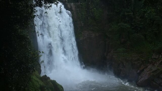 Slow motion on Haew Narok waterfall with the water crashing down, Khao Yai national Park, Thailand.