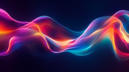 Obraz premium Flowing Metallic glass Waves in Neon Blue and Pink on Dark Background - Abstract Design Concept