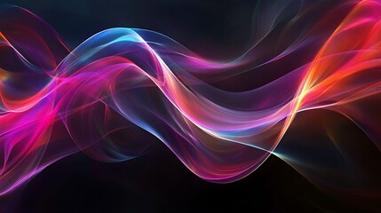 Obraz premium Flowing Metallic glass Waves in Neon Blue and Pink on Dark Background - Abstract Design Concept