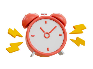 3D illustration of a red alarm clock with yellow lightning bolts, symbolizing urgency, deadlines, or time management.