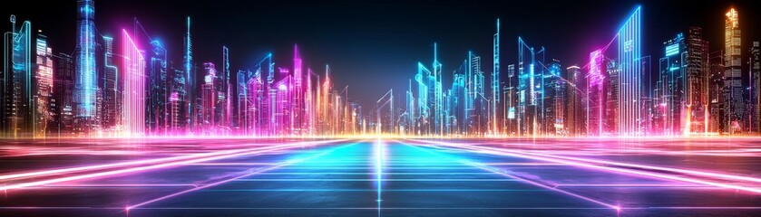 Fototapeta premium The vibrant futuristic cityscape a synthwave-inspired graphic of innovative architecture