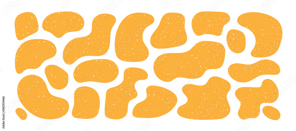 Poster organic yellow liquid blob shapes. irregular geometric figure with scratch texture. asymmetric flowi
