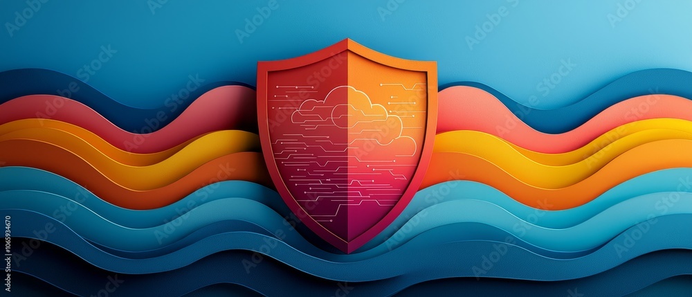 Poster your digital security with a shield symbolizing protection in an abstract design