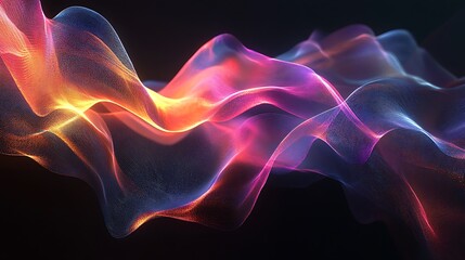 Obraz premium Flowing Metallic glass Waves in Neon Blue and Pink on Dark Background - Abstract Design Concept