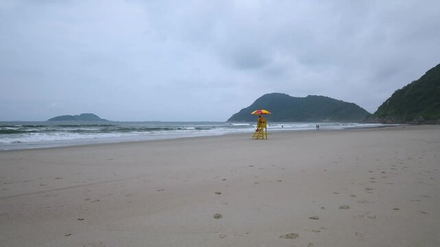 Cloudy morning at Tombo beach. Beach of Guaruja, SP, Brazil.