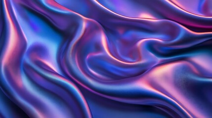 Obraz premium Flowing Metallic glass Waves in Neon Blue and Pink on Dark Background - Abstract Design Concept