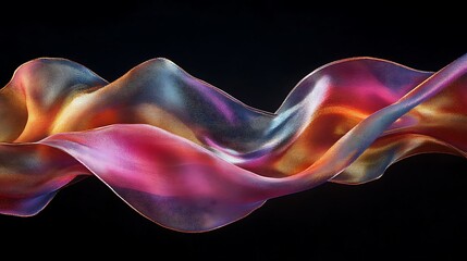 Flowing Metallic glass Waves in Neon Blue and Pink on Dark Background - Abstract Design Concept